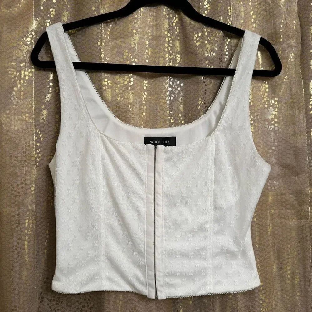 White Fox White Hook Eye Closure Corset Style Crop Top XL